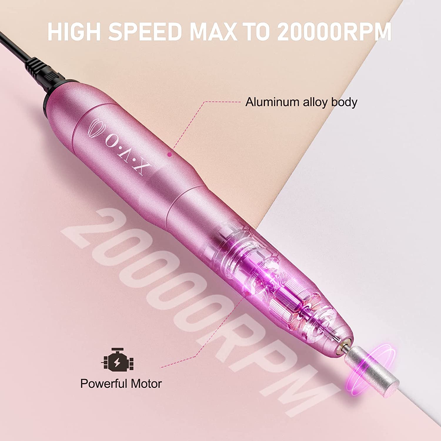 Portable Electric Nail Drill Machine, 20000RMP Nail Drills for Acrylic Nails Professional Manicure Pedicure Set Polishing Shape Tools with Nail Drill Bits,Sanding Bands and Brush(Gold Black) - Image 2